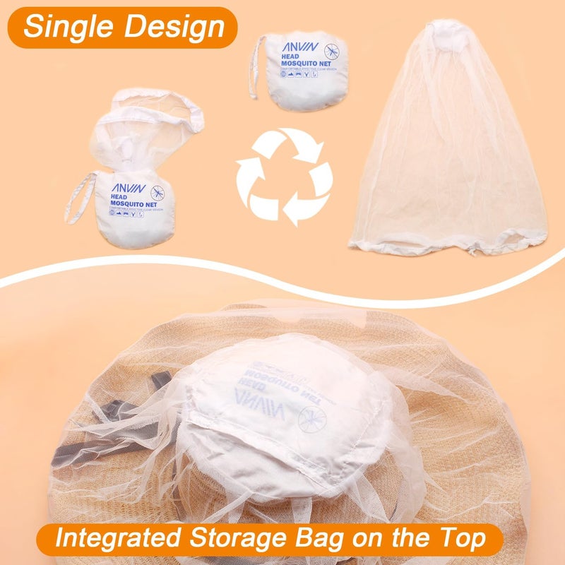 Anvin Mosquito Head Net Bug Hood for Fishing, Camping, Gardening Hat-Compatible Insect Shield Breathable Mesh Face Cover from No See Ums, Insects, Bugs(3 Pack, Upgraded One-Piece Design, White) - Image 4